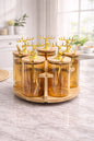 6 Jar Glass Spice & Dry Fruit Storage Set with Wooden Rotating Stand | Premium Kitchen Organizer with Gold Deer Lid & Spoons