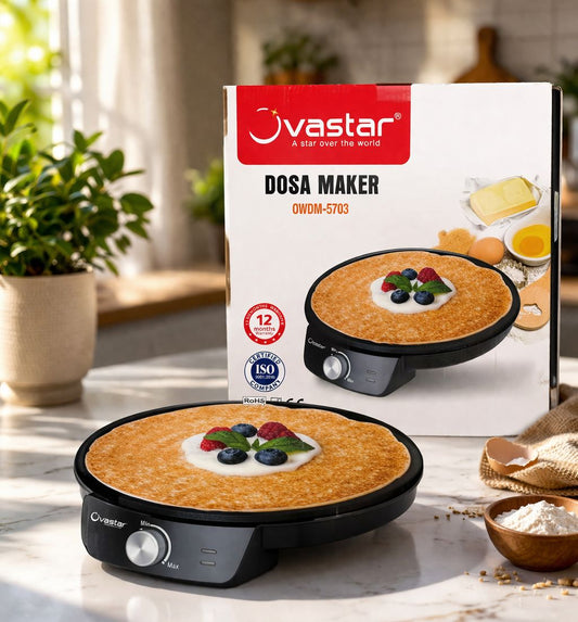 Ovastar 1200W Electric Dosa Maker OWDM-5703 | Non-Stick Surface | Adjustable Temperature Control | Multi-Purpose Roti, Paratha & Uttapam Maker | 1 Year Warranty