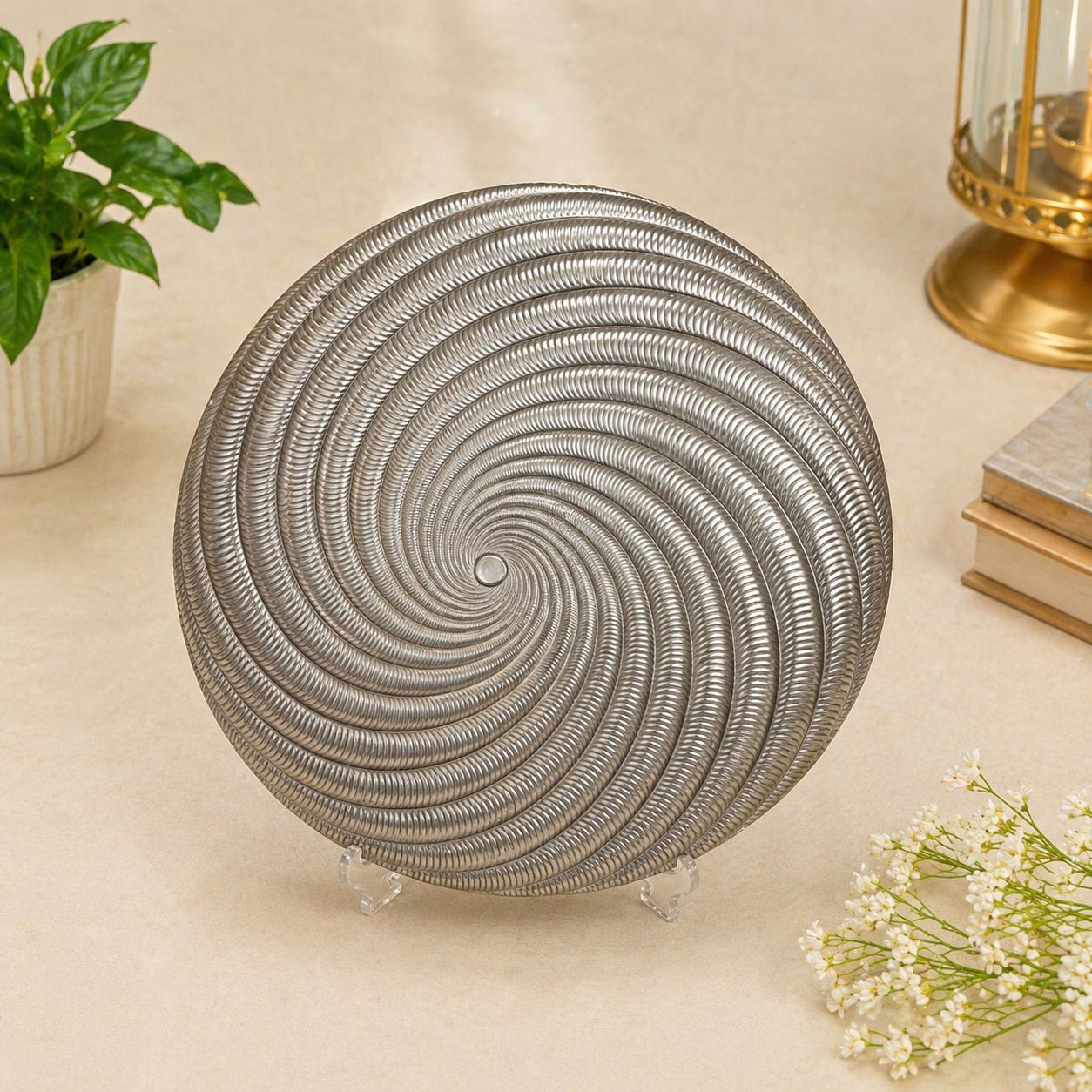 Premium 10.5 Inch Glass Dinner Plates Set of 6 with Gold Rim | Designer Spiral Full Plate Set for Dining & Serving