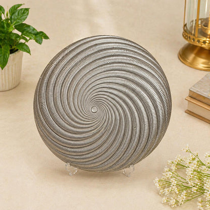 Premium 10.5 Inch Glass Dinner Plates Set of 6 with Gold Rim | Designer Spiral Full Plate Set for Dining & Serving