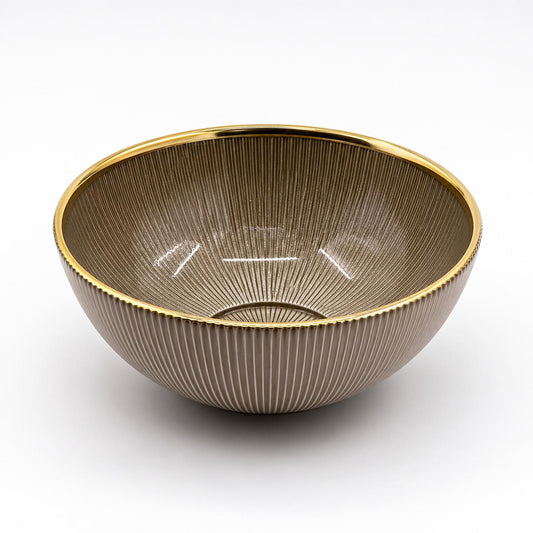 Premium 6-Inch Ribbed Glass Bowl Set (Set of 4) with Gold Rim | Elegant Serving & Dessert Bowls