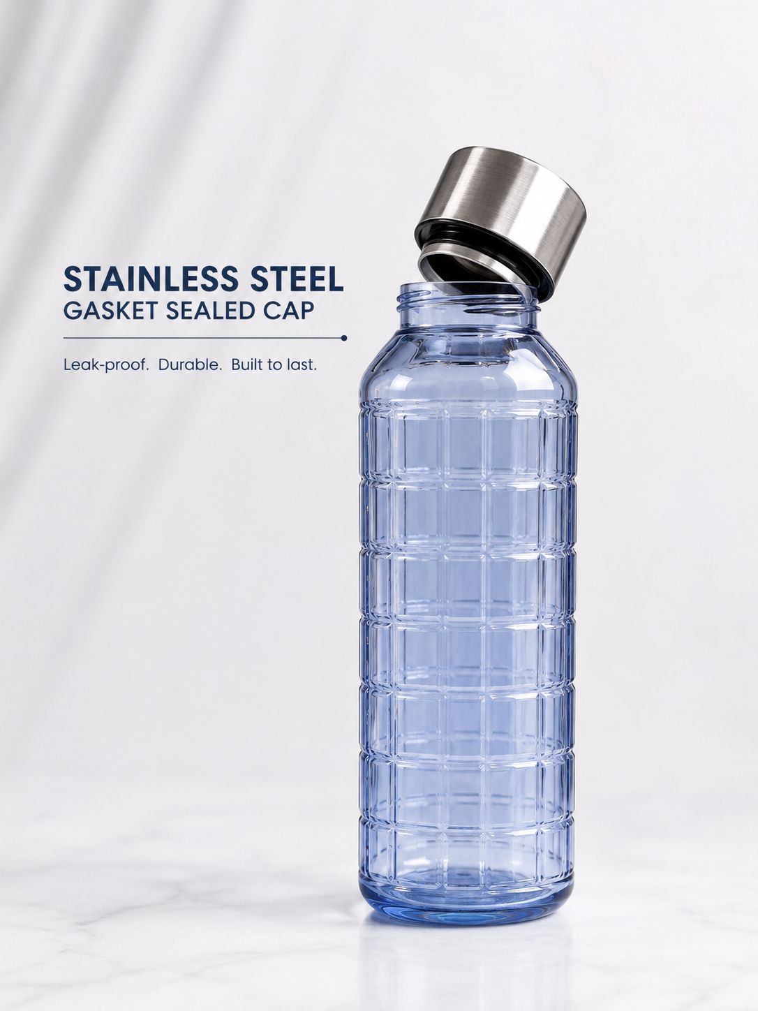 AAR - Elite Toughened Glass Water Bottles, Microwave & Freezer Safe, Leak Proof with Airtight Stainless Steel Gasket Sealed Lid, Scratch Resistant, Blue - 1000ML