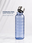 AAR - Elite Toughened Glass Water Bottles, Microwave & Freezer Safe, Leak Proof with Airtight Stainless Steel Gasket Sealed Lid, Scratch Resistant, Blue - 700ML