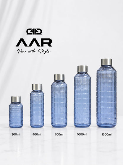 AAR - Elite Toughened Glass Water Bottles, Microwave & Freezer Safe, Leak Proof with Airtight Stainless Steel Gasket Sealed Lid, Scratch Resistant, Blue - 1000ML