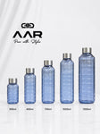 AAR - Elite Toughened Glass Water Bottles, Microwave & Freezer Safe, Leak Proof with Airtight Stainless Steel Gasket Sealed Lid, Scratch Resistant, Blue - 700ML