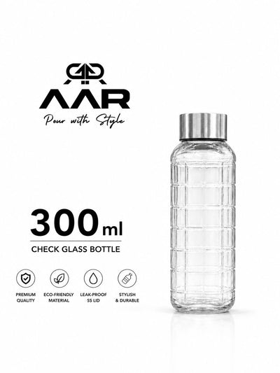 AAR - Elite Toughened Glass Water Bottles, Microwave & Freezer Safe, Leak Proof with Airtight Stainless Steel Gasket Sealed Lid, Scratch Resistant, Transparent - 300ML