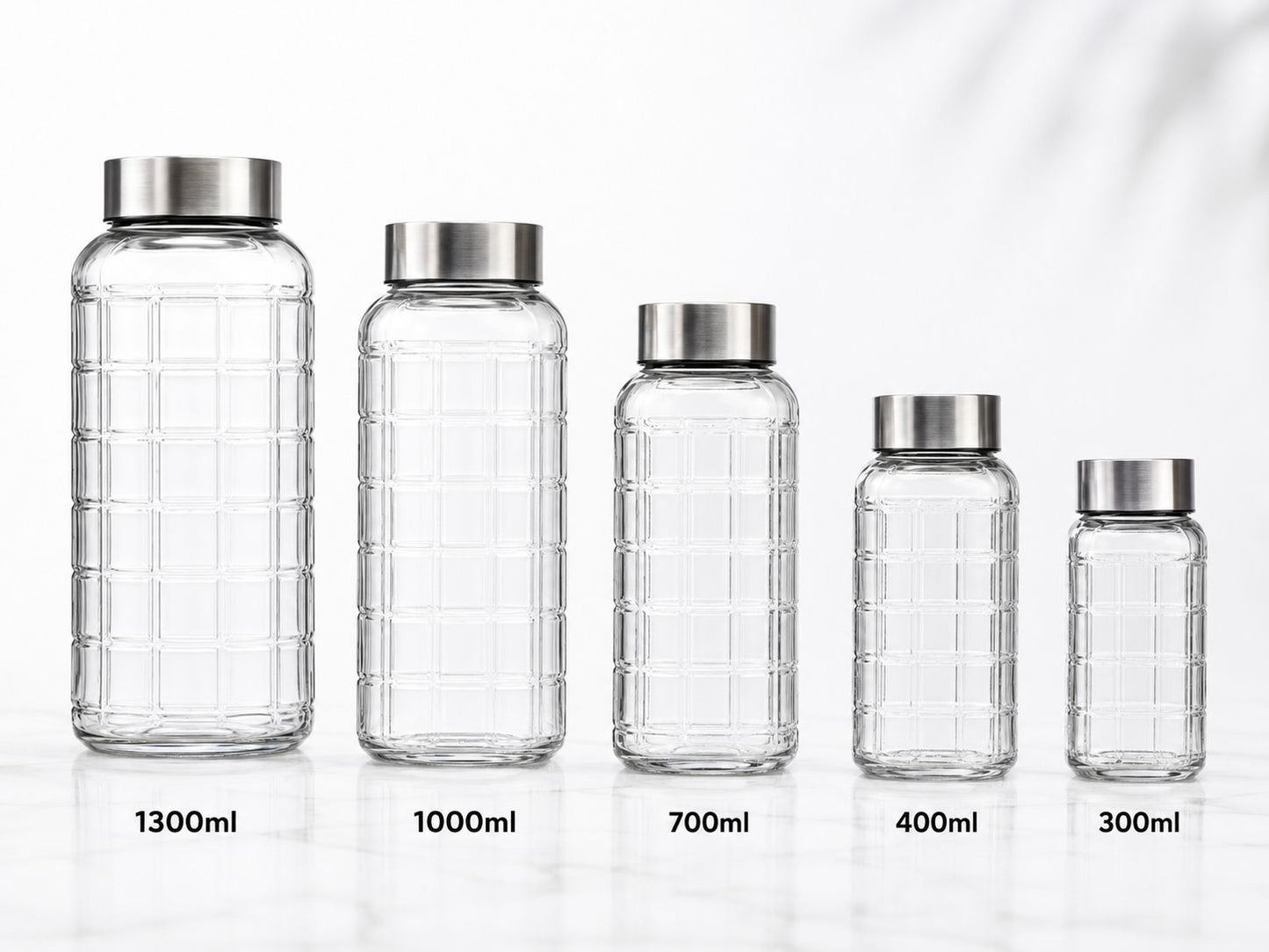 AAR - Elite Toughened Glass Water Bottles, Microwave & Freezer Safe, Leak Proof with Airtight Stainless Steel Gasket Sealed Lid, Scratch Resistant, Transparent - 1000ML
