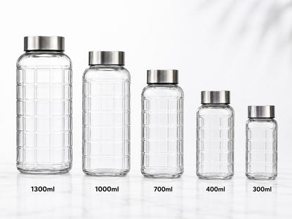 AAR - Elite Toughened Glass Water Bottles, Microwave & Freezer Safe, Leak Proof with Airtight Stainless Steel Gasket Sealed Lid, Scratch Resistant, Transparent - 1000ML