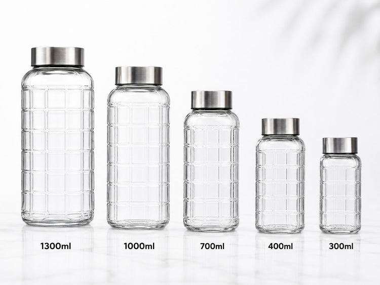 AAR - Elite Toughened Glass Water Bottles, Microwave & Freezer Safe, Leak Proof with Airtight Stainless Steel Gasket Sealed Lid, Scratch Resistant, Transparent - 1300ML