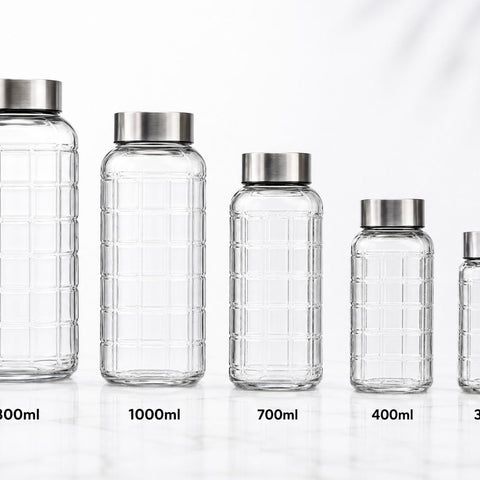 AAR - Elite Toughened Glass Water Bottles, Microwave & Freezer Safe, Leak Proof with Airtight Stainless Steel Gasket Sealed Lid, Scratch Resistant, Transparent - 1300ML