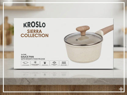 Kroslo Ceramic Coating Sauce Pan 16cm (1.4 Litres) with Glass Lid | Saucepan for Tea, Milk & Everyday Cooking