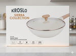 Kroslo Sierra Collection 28cm Wok Pan with Glass Lid | 3.6 Litre Ceramic Coated Non-Stick Kadai | Induction & Gas Compatible Deep Fry Pan