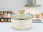 KROSLO Ceramic Dutch Pot 20cm (2.6 Litres) with Glass Lid | Non-Stick Casserole Pot with Wooden Finish Handles | Induction & Gas Stove Compatible