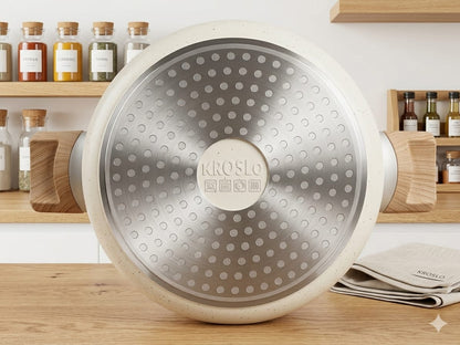 KROSLO Ceramic Dutch Pot 20cm (2.6 Litres) with Glass Lid | Non-Stick Casserole Pot with Wooden Finish Handles | Induction & Gas Stove Compatible