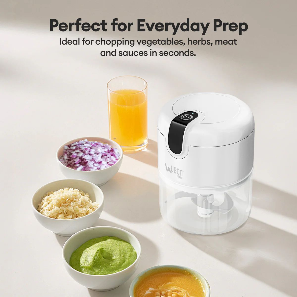 UBON Home Rechargeable Electric Mini Food Chopper | USB Charging | One-Touch Operation | Portable Vegetable, Onion, Garlic & Herb Cutter | Multi-Purpose Kitchen Chopper