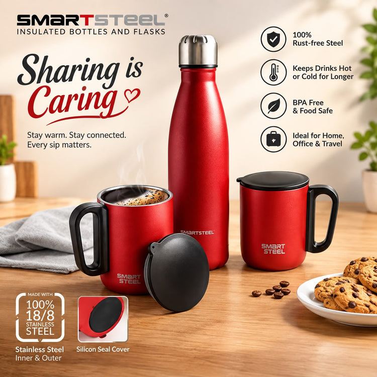Jaypee SmartSteel Insulated Stainless Steel Water Bottle with Travel Mugs & Silicone Seal Cover – 18/8 Rust-Free Steel, BPA-Free, Hot & Cold Flask for Home, Office & Travel