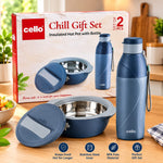 Cello Chill Gift Set Insulated Hot Pot with Bottle | Set of 2 | Stainless Steel Inner Food Container & Water Bottle | BPA-Free Food Storage & Travel Set