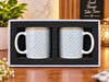 Premium Ceramic Coffee Mugs Set of 2 – Elegant Blue & Orange Geometric Printed Tea Cups in Secure Gift Box – 330ml Microwave Safe Coffee Cup Set for Couples, Gifting, Housewarming & Daily Use