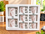 Borosilicate Glass Coffee Mug Set of 8 | Printed Tea & Coffee Cups with Handle | Stylish Floral Design | Premium Tea Cup Set for Home & Office