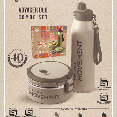 **Jaypee Voyager Duo Combo Set | Stainless Steel Insulated Water Bottle & Food Container Set | BPA-Free Food Grade Lunch Box & Water Bottle Combo | Travel, Office & Everyday Use**