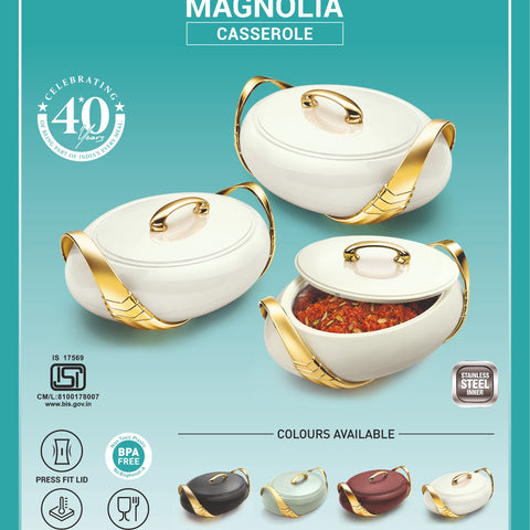 Jaypee Magnolia 1500 Casserole | PU Insulated Stainless Steel Inner Serving Casserole | BPA-Free, Food Grade, Press-Fit Lid | 1500ml