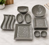 Addox 14 Pcs Premium Ceramic Platter & Serving Dinner Set | Hammered Texture Tableware Set with 6 Square Quarter Plates, Serving Bowls & Snack Platter