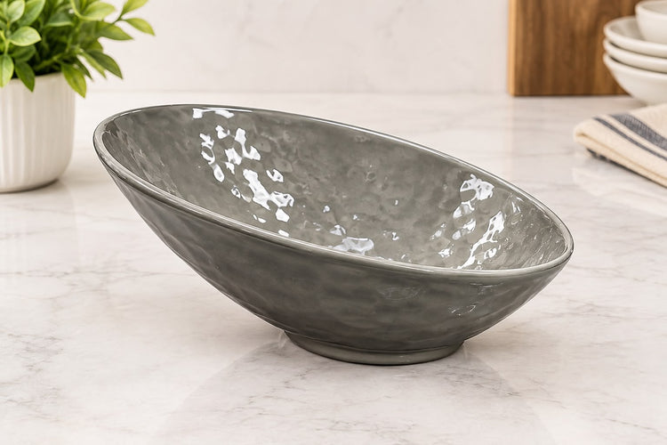 Addox 14 Pcs Premium Ceramic Platter & Serving Dinner Set | Hammered Texture Tableware Set with 6 Square Quarter Plates, Serving Bowls & Snack Platter