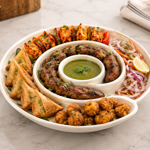 Addox Signature Nairobi Snacks Set 8 Pcs | Premium Ceramic Serving Platter & Snack Serving Set with Spiral Plate, Square Plate, Bread Strip & Bowls