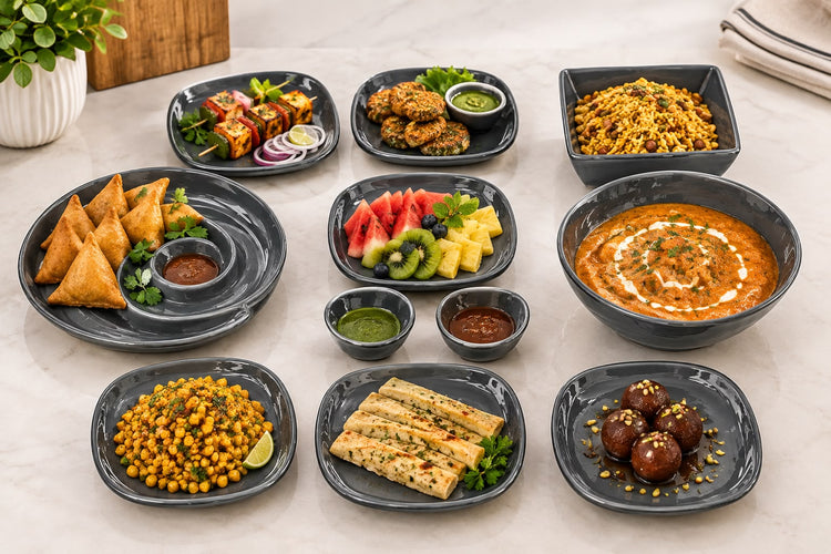 Addox Signature Nairobi Snacks Set 11 Pcs | Premium Porcelain Serving Platter Set with Spiral Plate, Square Bowl, 6 Plates & Serving Dishes