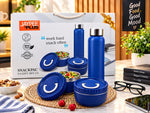 Jaypee Plus Snackpac Gift Set – 2 Blue Water Bottles & 2 Stainless Steel Food Containers, BPA-Free Lunch Box & Bottle Set for Office, School & Travel