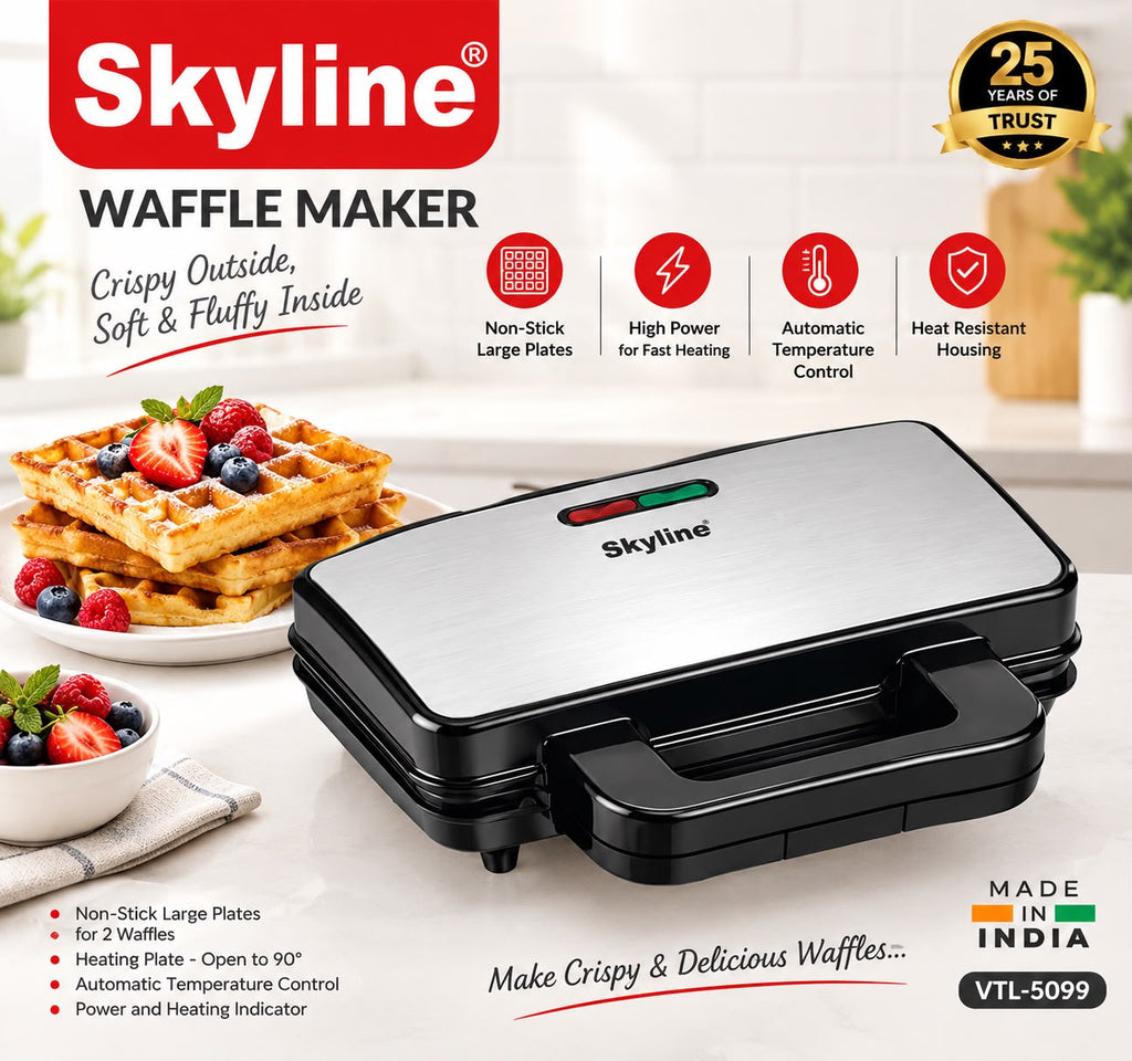 Skyline 1000W Waffle Maker – Perfect Golden Waffles in Minutes