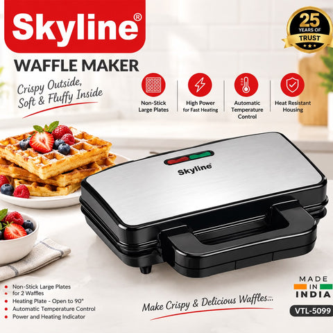 Skyline 1000W Waffle Maker – Perfect Golden Waffles in Minutes