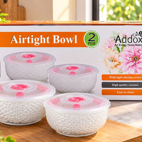 Addox Airtight Ceramic Storage Bowl Set of 2 – Food Storage Containers with Tight-Sealing Lids for Kitchen, Dry Fruits, Snacks & Leftovers