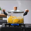 Glass Cooking Pot with Lid & Wooden Handles – Heat Resistant Borosilicate Glass Saucepan for Boiling, Cooking & Serving