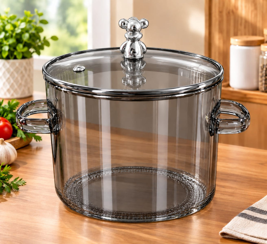 **Premium Transparent Glass Casserole with Lid & Handles – Elegant Glass Serving & Storage Pot**