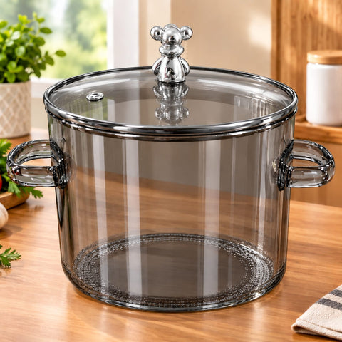 **Premium Transparent Glass Casserole with Lid & Handles – Elegant Glass Serving & Storage Pot**