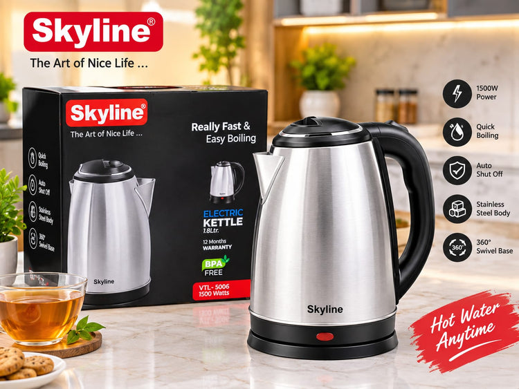 Skyline 1.8L Electric Kettle, 1500W Rapid Heating, Silver VTL-5006