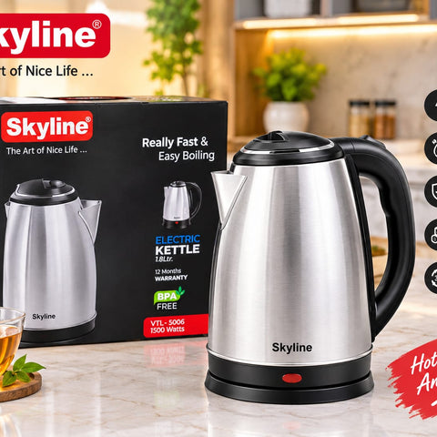 Skyline 1.8L Electric Kettle, 1500W Rapid Heating, Silver VTL-5006
