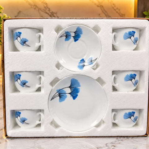 Blue Floral Ceramic Tea Cup & Saucer Set of 6 | Elegant Coffee Mug & Cup Set for Home, Office & Gifting