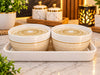 Ceramic Serving Bowls with Lids and Tray Set – Luxury White & Gold Mandala Pattern Serving Bowl Set for Snacks, Soup, Dessert, Dining Table Decor & Housewarming Gifts (Set of 2 Bowls with Tray)