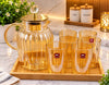 Shine Max Amber Glass Water Jug Set with 6 Glasses & Wooden Serving Tray | Elegant Drinking Glass Set for Home, Dining & Gifting