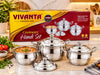 VIVANTA Stainless Steel Cookware Handi Set – Heavy Duty Multi-Size Cooking and Serving Pot Set with Lids, Rust-Proof Kitchen Cookware Compatible with Gas Stove and Induction
