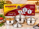 VIVANTA Stainless Steel Cookware Handi Set – Heavy Duty Multi-Size Cooking and Serving Pot Set with Lids, Rust-Proof Kitchen Cookware Compatible with Gas Stove and Induction