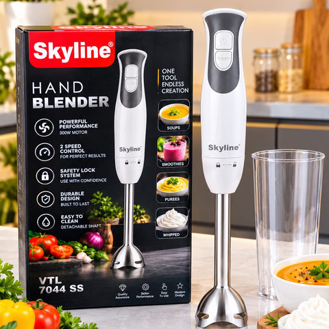 Skyline VTL 7044 SS Hand Blender 300W | 2-Speed Powerful Immersion Blender with Stainless Steel Shaft & Safety Lock