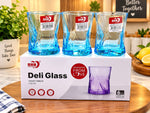 Deli Glass Yunjue Tumbler Set of 6 – 250ml Blue Gradient Crystal Drinking Glasses, Modern Geometric Cut Pattern Heavy Base Juice, Water, and Cocktail Glasses for Dining Table, Parties, and Kitchen Barware