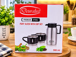 Deuralux Puff Sleek Premium Steel Flask and Cup Set (500 ml) – Insulated Thermos Water Jug with 2 Matching Cups, Leak-Proof Portable Beverage Dispenser for Tea, Coffee, Office, Travel, and Outdoor Use