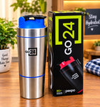Pexpo Go 24 Stainless Steel Shaker Bottle for Protein Mixes – Insulated Gym Shaker Cup with Compartment, Leak-Proof Fitness Blender Bottle Featuring 5Cr+ Insulation Technology for Workout, Sports, and Post-Workout Drinks