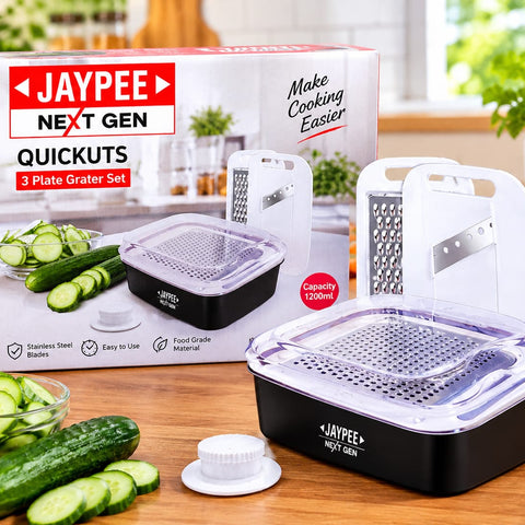 Jaypee Quickuts Stainless Steel Multipurpose 3 Plate Grater Set, 1200ml