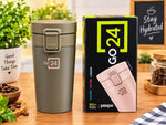 Pexpo Go 24 Insulated Travel Mug and Coffee Tumbler – Double-Wall Stainless Steel Vacuum Flask with Push-Button Lid, 5Cr+ Insulation Technology Keeps Beverages Hot and Cold for Longer, Leak-Proof Cup for Office, Travel, and Car