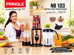 Pringle NB 103 Nutri Food Processor & Smoothie Blender – 600 Watt Heavy-Duty 100% Copper Motor, High-Speed Mixer Grinder with Surgical Blades, Multiple Jars for Fresh Juices, Smoothies, Shakes, and Dry Grinding